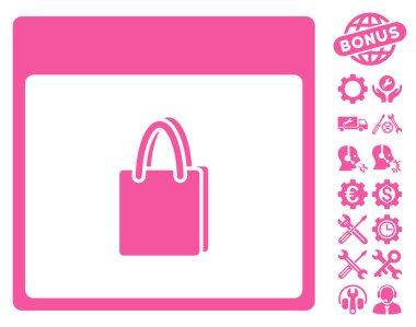 Bonus ile alışveriş çantası takvim sayfası vektör simgesi