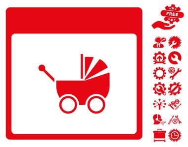 Bonus ile bebek arabası takvim sayfası vektör simgesi