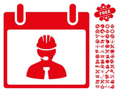 Bonus ile mühendis takvim sayfası vektör simgesi