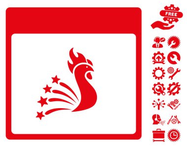 Bonus ile şenlikli horoz takvim sayfa vektör simgesi