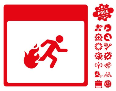 Bonus ile yangın tahliye adam takvim sayfa vektör simgesi