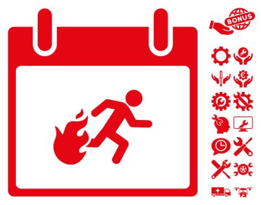 Bonus ile yangın tahliye adam takvim gün vektör simgesi