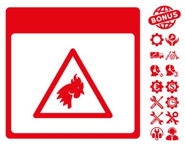 Bonus ile horoz tehlike takvim sayfası vektör simgesi