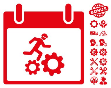 Bonus ile çalışan işçi takvim gün vektör simgesi