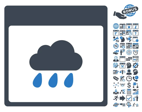 Regen Wolke Kalenderseite flache Vektor-Symbol mit Bonus — Stockvektor