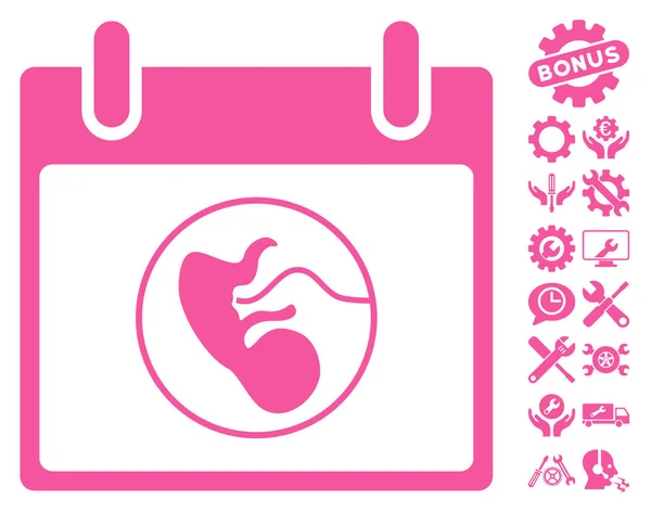 Icône vectorielle de jour de calendrier d'embryon avec le boni — Image vectorielle