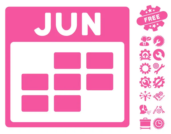 Juin calendrier grille vectorielle icône avec bonus — Image vectorielle