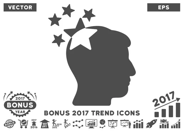 Stars Hit Head Flat Icon With 2017 Bonus Trend — Stock Vector