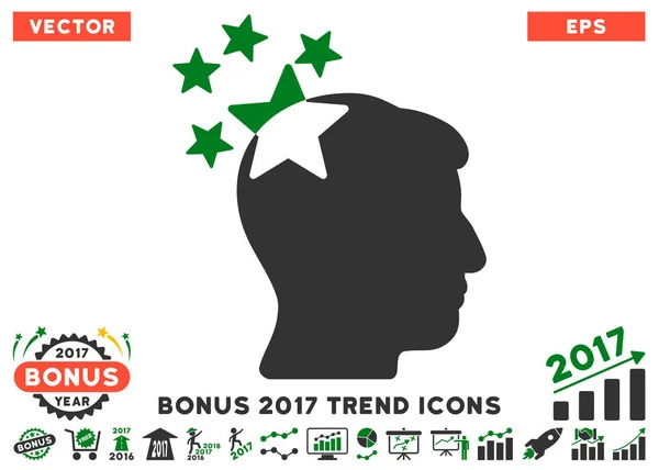 Stars Hit Head Flat Icon With 2017 Bonus Trend — Stock Vector