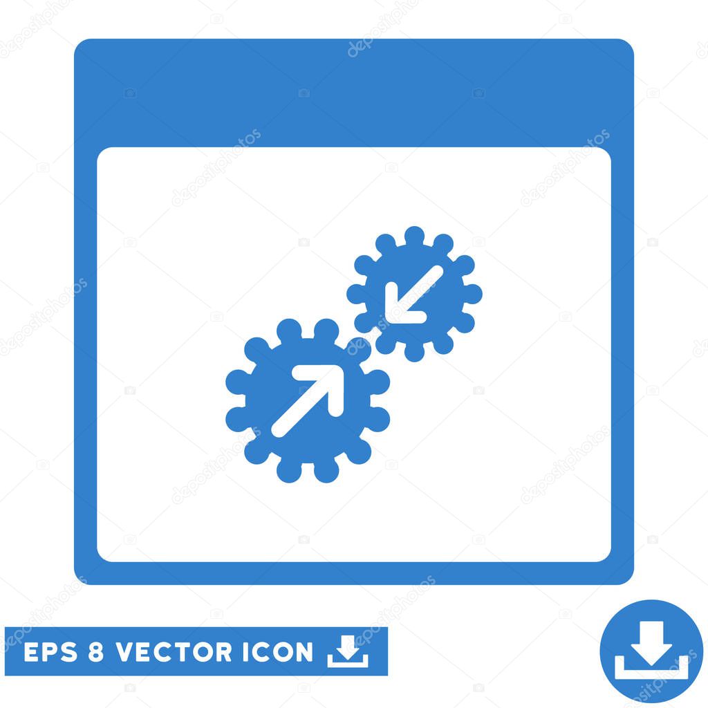 Gears Integration Calendar Page icon. Vector EPS illustration style is flat iconic symbol, cobalt color.