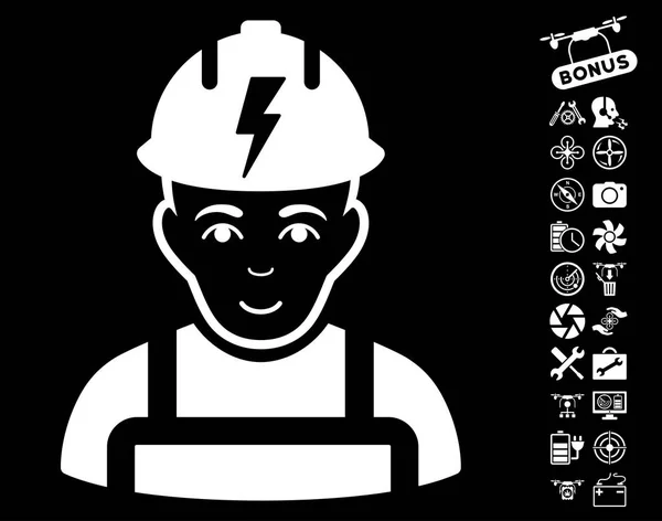 Elektricien pictogram met vliegende Drone Tools Bonus — Stockvector