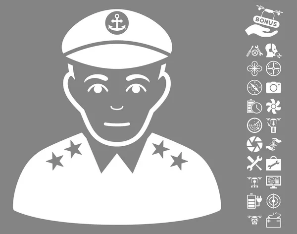 Militaire kapitein pictogram met lucht Drone Tools Bonus — Stockvector