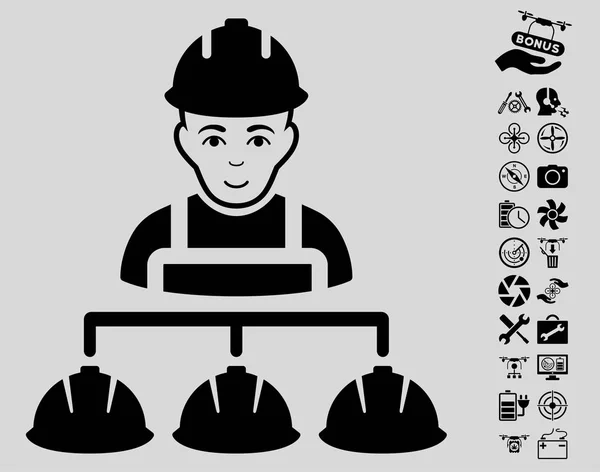 Pictogram van het beheren van de bouwer met vliegende Drone Tools Bonus — Stockvector