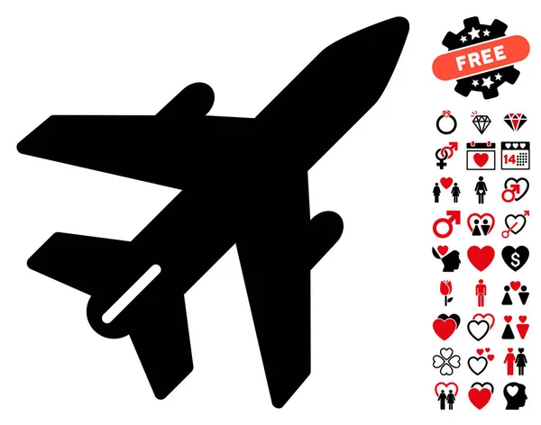 Flugzeug-Ikone mit Liebesbonus — Stockvektor