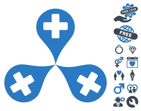 Mappa ospedaliera Marcatori Icona arrotondata con Bonus Incontri — Vettoriale Stock