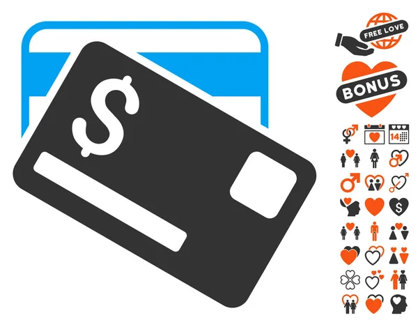 Kreditkort-ikonen med Valentine Bonus — Stock vektor