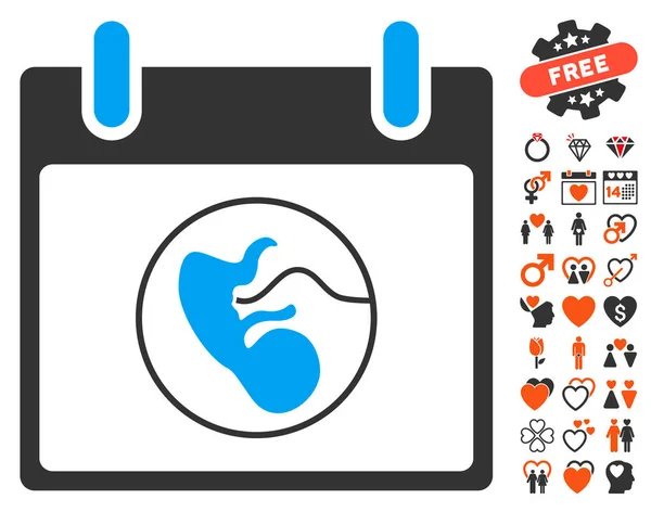 Icône de jour de calendrier d'embryon avec le boni de Saint-Valentin — Image vectorielle