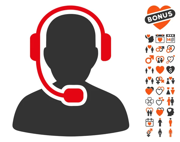 Call Center Operator pictogram met mooie Bonus — Stockvector