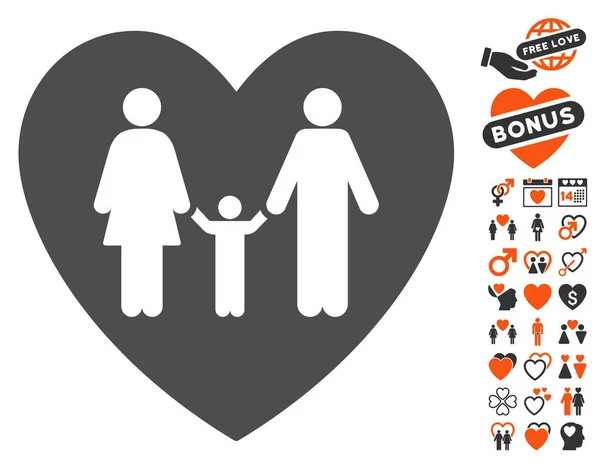 Family Love Heart Icon with Valentine Bonus — Stock Vector