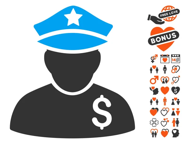 Ikona finansowych policjanta z Valentine Bonus — Wektor stockowy