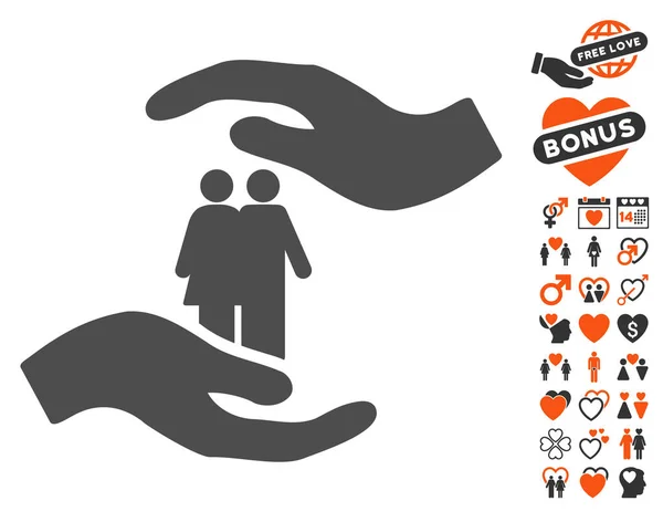 Mensen geven handen pictogram met liefde Bonus — Stockvector