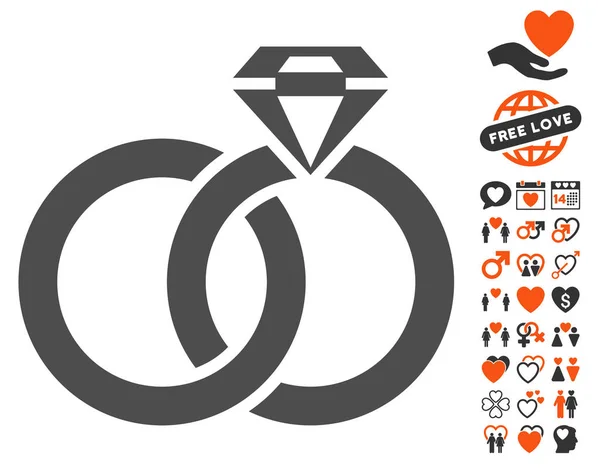 结婚戒指与宝石图标与约会奖金 — 图库矢量图片