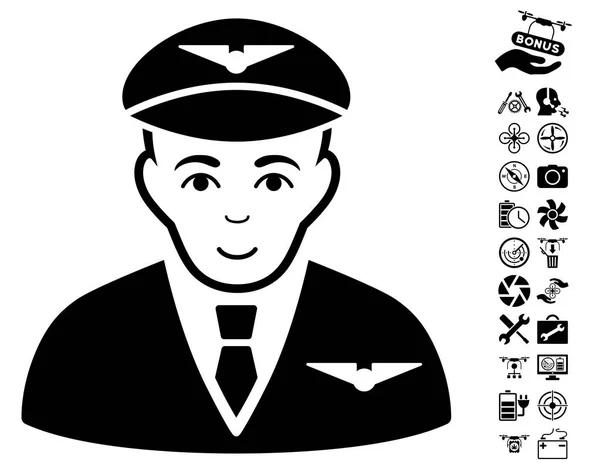 Pilotní ikona s létajícími DRONY nástroje Bonus — Stockový vektor