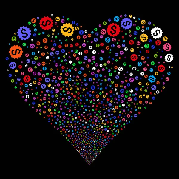 Sello de recompensa financiera Fireworks Heart — Vector de stock