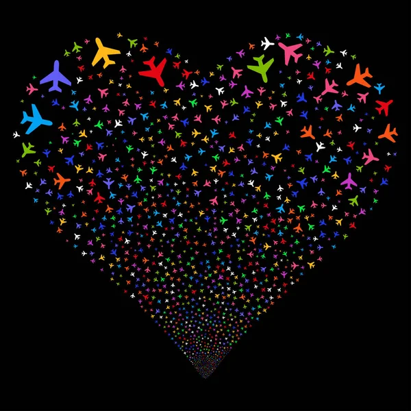 Air Plane Fireworks Heart — Stock Vector