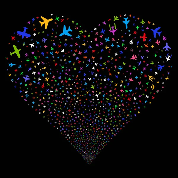 Airplanes Fireworks Heart — Stock Vector