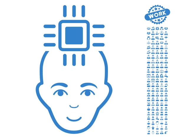 Icono de vector de interfaz de computadora neuronal con bono — Vector de stock