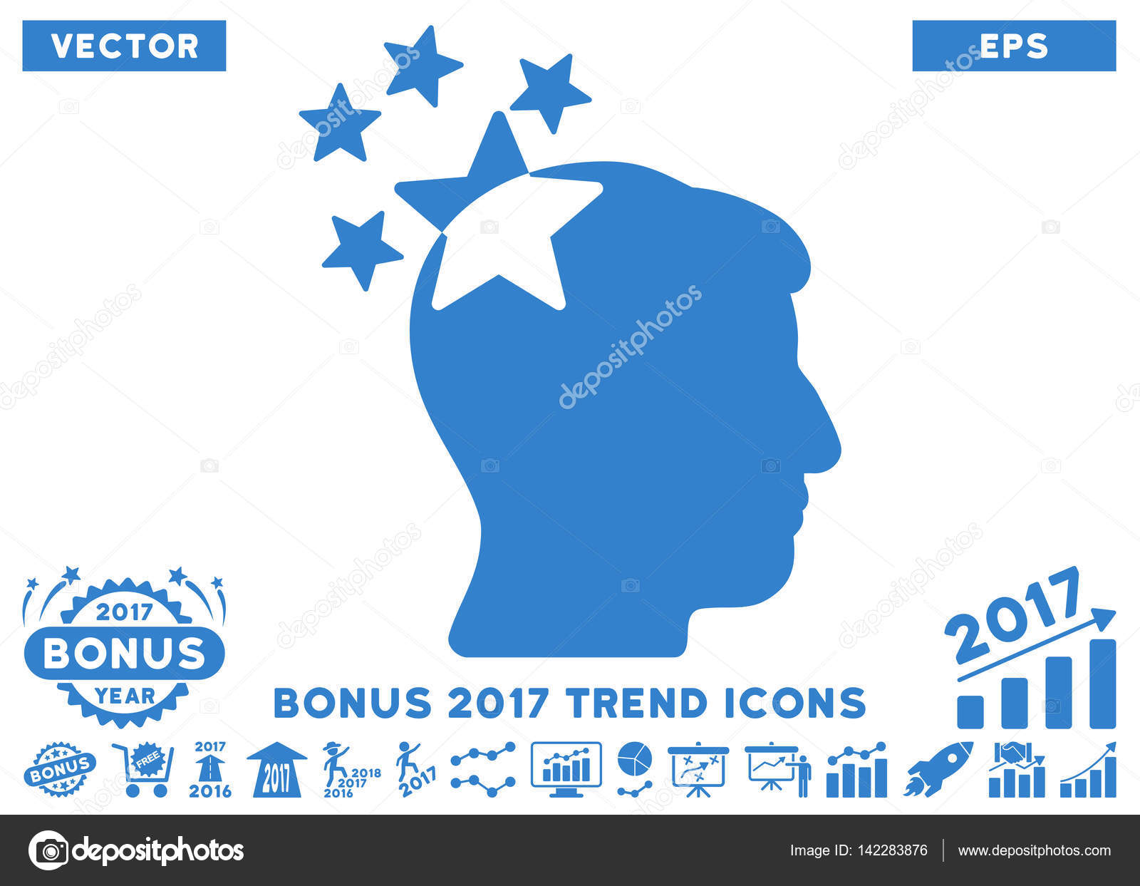 Sterren Druk Hoofd Plat Pictogram Met 2017 Bonus Trend Stockvector