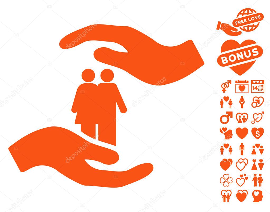 People Care Hands Icon with Dating Bonus
