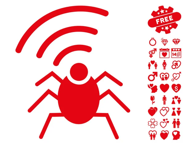 Radio Spy Bug icono con bono de San Valentín — Vector de stock