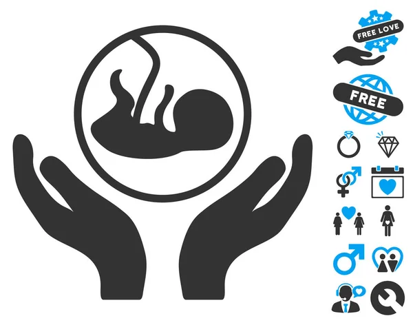 Embryo zorg handen pictogram met mooie Bonus — Stockvector