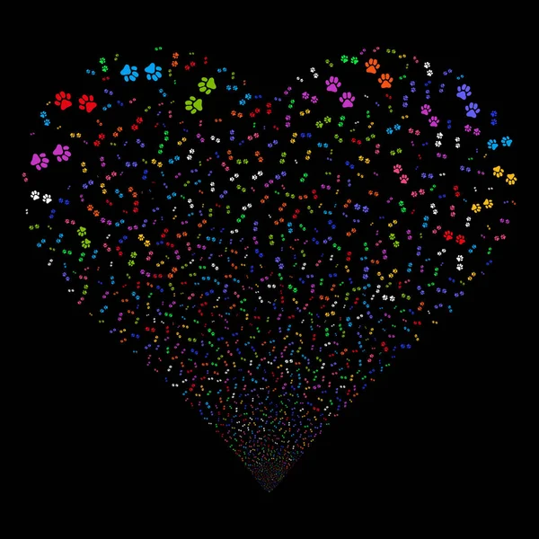 Paw Footprints Fireworks Heart — Stock Vector