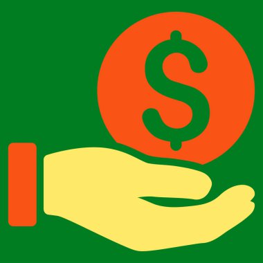 Doları para ödeme el düz vektör simgesi