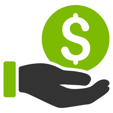 Doları para ödeme el düz vektör simgesi