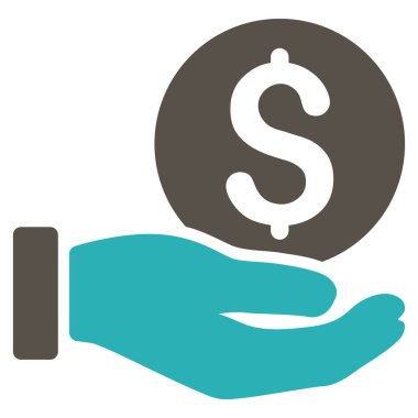 Doları para ödeme el düz vektör simgesi