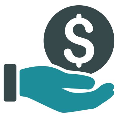 Doları para ödeme el düz vektör simgesi