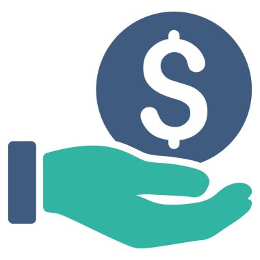 Doları para ödeme el düz vektör simgesi