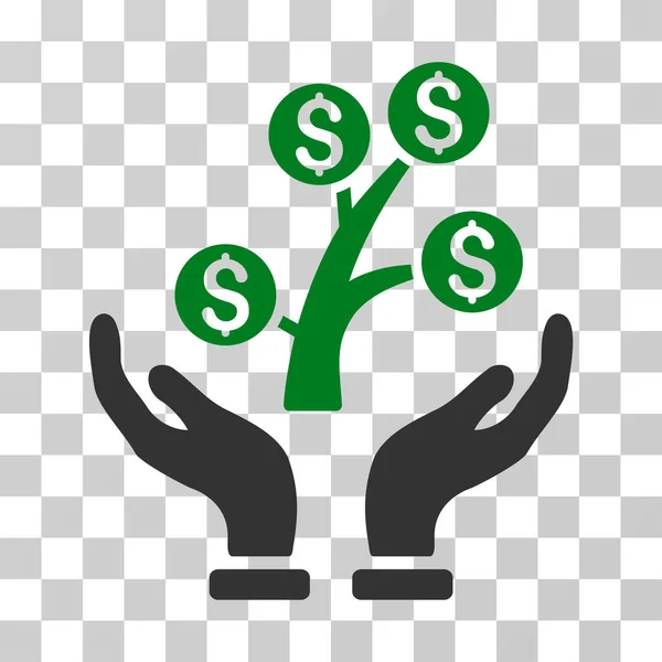 Árvore de dinheiro cuidado mãos vetor ícone — Vetor de Stock