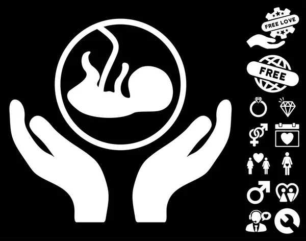 Embryo cura delle mani Icona con Incontri Bonus — Vettoriale Stock