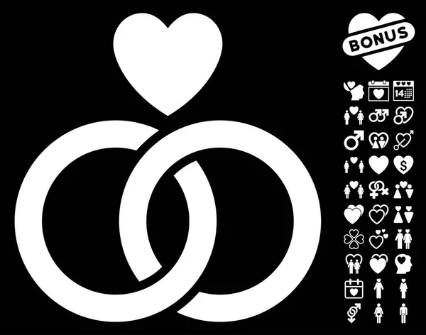 Snubní prsteny s ikony srdce s láskou Bonus — Stockový vektor