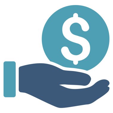 Doları para ödeme el düz vektör simgesi