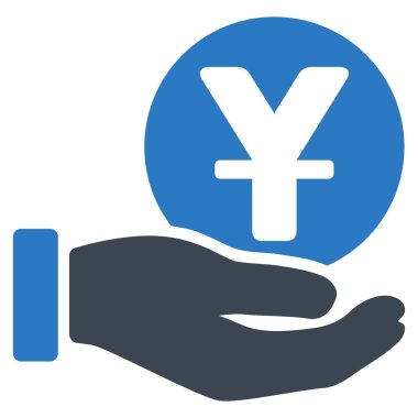 Yuan ödeme el düz vektör simgesi sikke