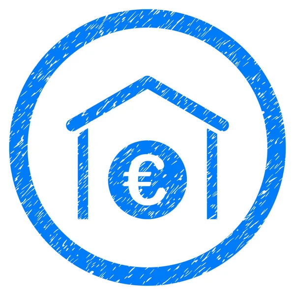 Euro almacenamiento edificio redondeado icono sello de goma — Vector de stock