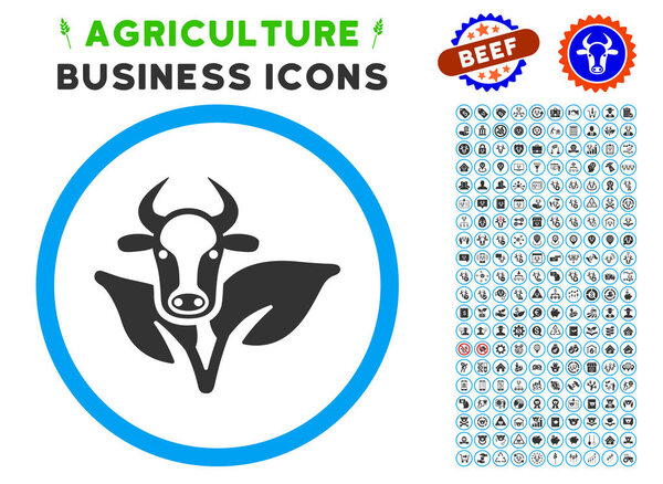 Bull And Plant Rounded Icon with Set