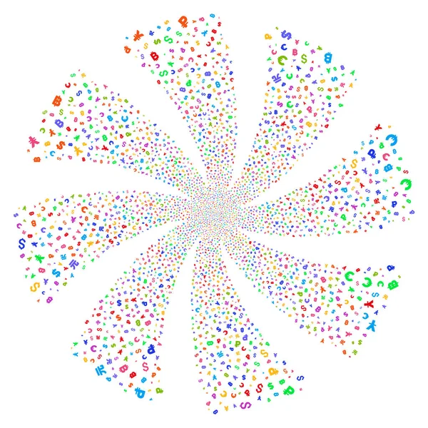 Para birimi simgeleri havai fişek girdap çiçek — Stok Vektör