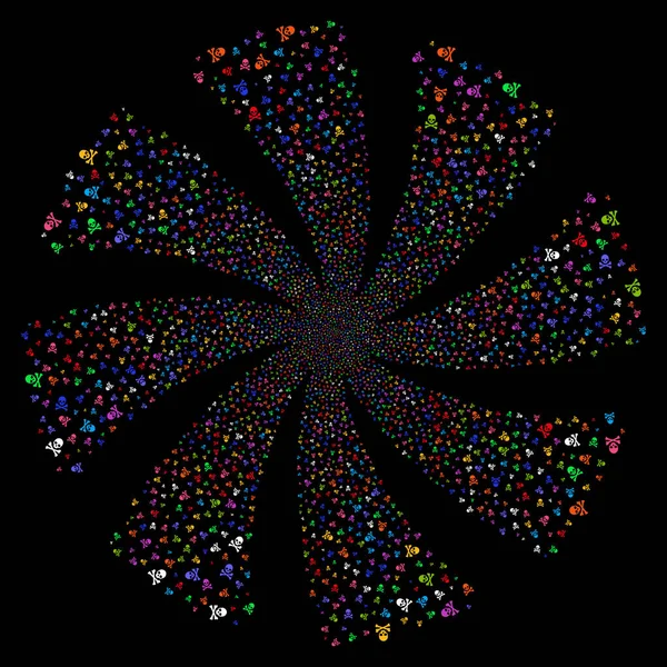 Muerte cráneo fuegos artificiales remolino flor — Vector de stock